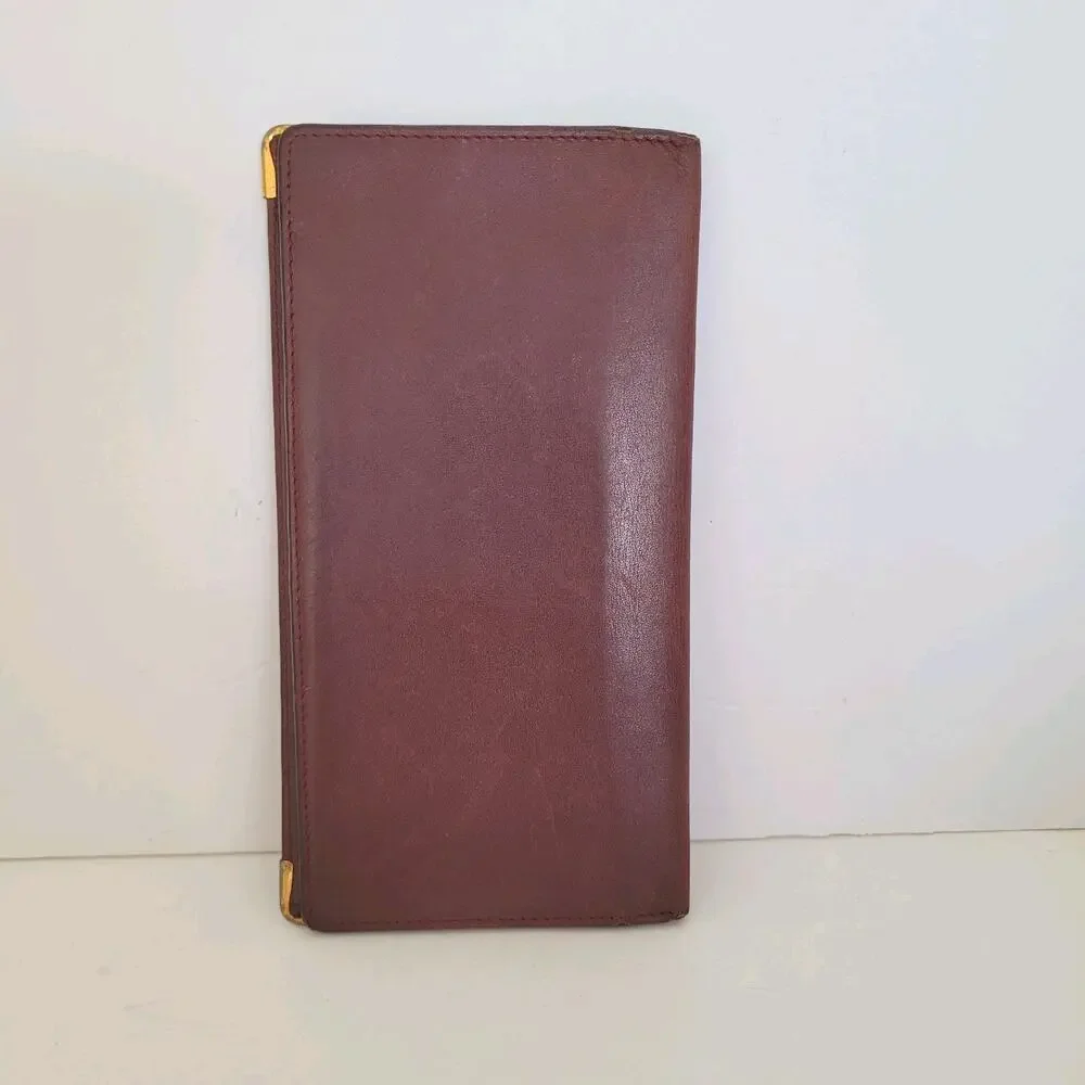Cartier Vintage Bifold Leather Bordeaux Red Wallet Large Credit Card Checkbook